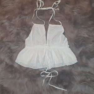 *NEW* White Halterneck Plunging Peplum Top